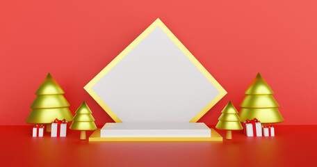 
 Merry Christmas and Happy New Year, Christmas background with podium for a product 3d rendering.