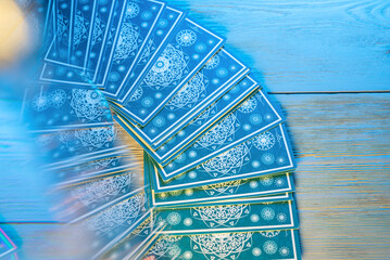 Tarot cards abstract top view background.