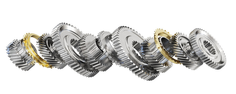 Engine gear wheels, isolated on a white background. 3d illustration