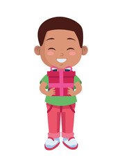 cute afro little boy student with gift character
