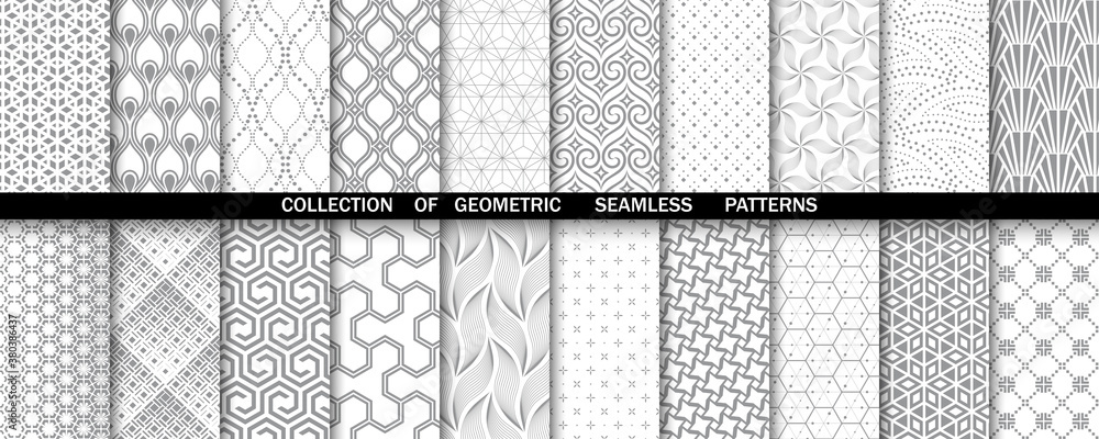 Aufkleber geometric set of seamless gray and white patterns. simple vector graphics.