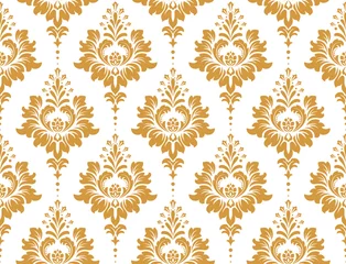Foto auf Acrylglas Wallpaper in the style of Baroque. Seamless vector background. White and gold floral ornament. Graphic pattern for fabric, wallpaper, packaging. Ornate Damask flower ornament © ELENA