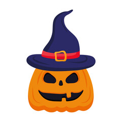 halloween pumpkin cartoon with witch hat design, happy holiday and scary theme Vector illustration