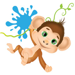 Vector illustration with cute baby monkey