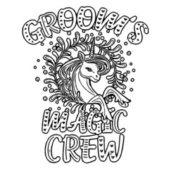 team groom unicorn crew bachelor party funny group unisex tri blend unicorn design Coloring book animals vector illustration