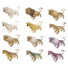 lion, lionne, animal , sauvage, joli, fauve, mammifère, menassent, dangereux gueule ouvert, mammifère, sauvage, compagnie, collection, groupe, illustration, silhouette, 