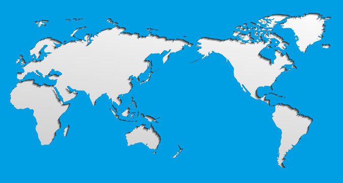 Image of a flat world map with a colorful blue background.