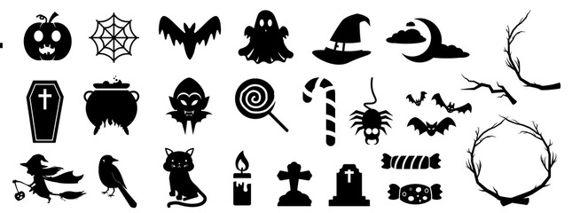 Silhouette Halloween Icon Set,Vector halloween elements.