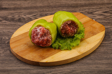 Raw stuffed bell pepper with meat
