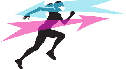 Silhouette of a running woman wearing a breathable face mask for sport, EPS 8 vector illustration, no transparencies 