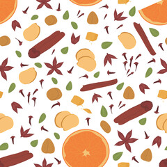 pattern of spices and dried fruits. new year's pattern for gift wrapping, printing postcards or napkins. print on clothes. set for mulled wine