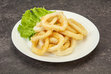 Roasted squid rings with salad