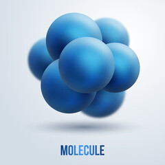 Abstract molecules design. Vector illustration. Group of atoms forming molecule. Chemistry concept. Three-dimensional icon.