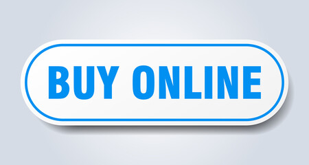 buy online sign. rounded isolated button. white sticker