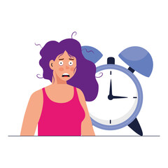 woman cartoon with insomnia and clock design, sleep and night theme Vector illustration