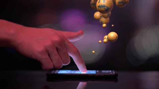 Playing with Mobile Phone on Instagram Facebook Reacting Emoji-Zipper-Mouth Face