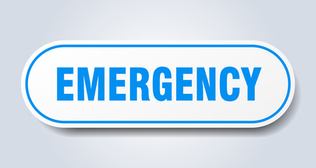 emergency sign. rounded isolated button. white sticker