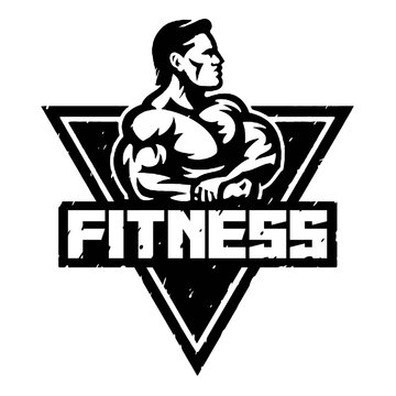 vintage strong bodybuilder muscular torso, vector, cartoon, logo, retro