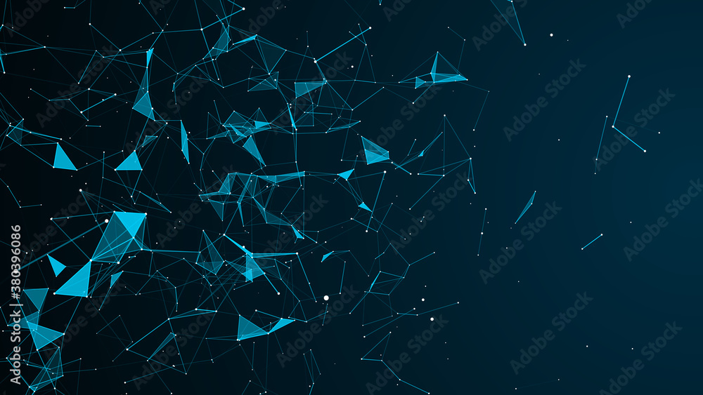 Poster digital plexus of glowing lines, dots and triangles. abstract background. network or connection. 3d 