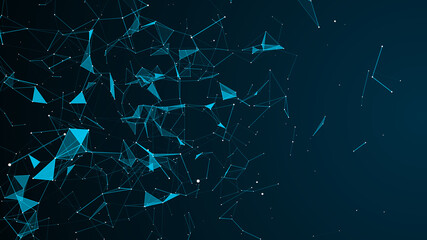 Digital plexus of glowing lines, dots and triangles. Abstract background. Network or connection. 3d vector illustration