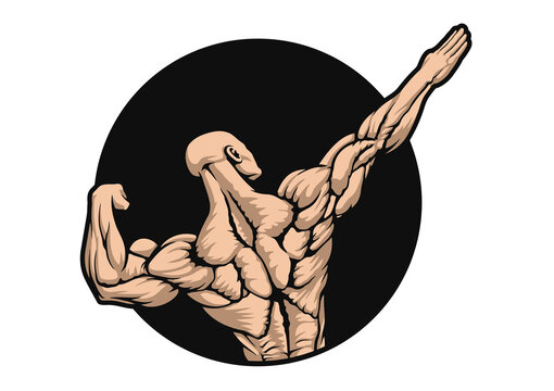 muscular man flexing arm, black circle clip art preview