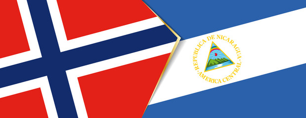 Norway and Nicaragua flags, two vector flags.