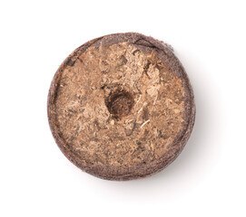 Top view of single dry peat pellet