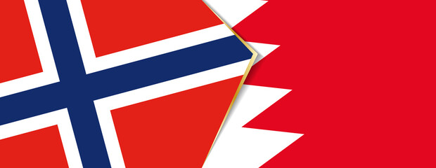 Norway and Bahrain flags, two vector flags.