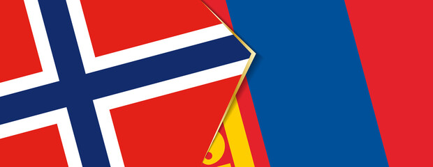 Norway and Mongolia flags, two vector flags.