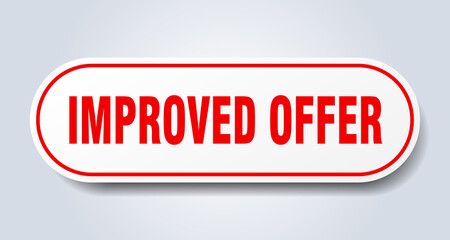 improved offer sign. rounded isolated button. white sticker