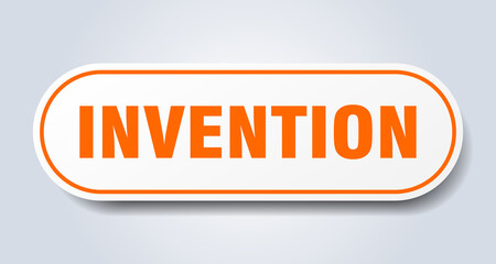 invention sign. rounded isolated button. white sticker