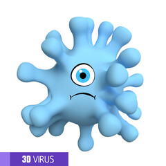 3D rendering of corona virus in cartoon style on white background	