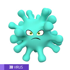 3D rendering of corona virus in cartoon style on white background	