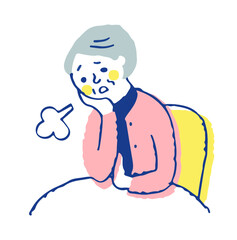 頬杖をついてため息をつく中年女性