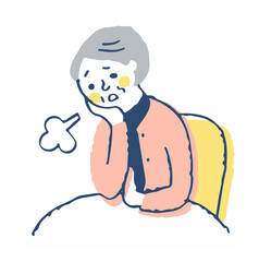 頬杖をついてため息をつく中年女性