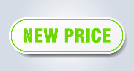 new price sign. rounded isolated button. white sticker