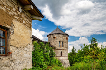 A beautiful castle on a sunny day in the town of Otrokov..