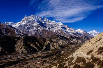 annapurna circuit, view of annapurna, annapurna III, humde airport, humde village, manang, himalaya, hike, trek, nepal, snow capped mountain, covered with snow