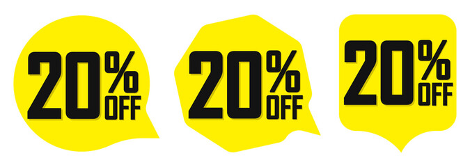 Set Sale 20% off speech bubble banners, discount tags design template, app icons, vector illustration