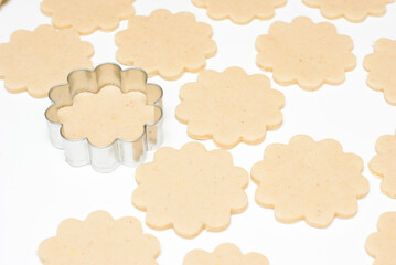 dough for gingerbread cookies with cookie cutter