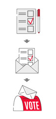 Vote by mail vector manual illustration on white background. Voting form, envelope, post box. Elections during quarantine concept.
