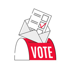 Vote by mail vector manual illustration on white background. Voting form, envelope, post box. Elections during quarantine concept.