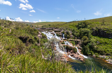 Fototapeta na wymiar Cachoeira, vales e montanhas na Serra da Canastra, Minas Gerais, Brasil.