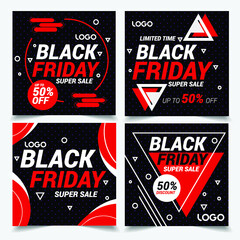 Black Friday event vector set of 4 social media Editable Square Banner Design for Instagram and Web Banner Ads