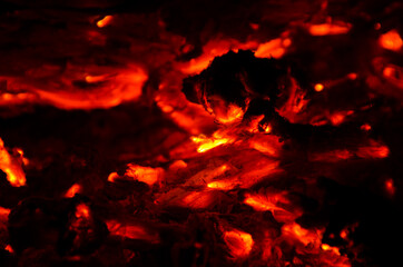 embers burn down in a hardwood fire - 380404205