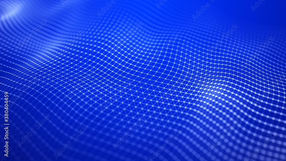 Poster abstract dynamic wave of points and lines. perspective grid. big data. network of particles. digital