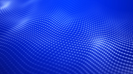 Obraz premium Abstract dynamic wave of points and lines. Perspective grid. Big data. Network of particles. Digital background. 3d rendering.