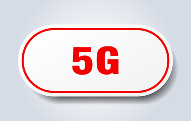 5g sign. rounded isolated button. white sticker