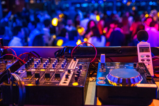 DJ set on a nightclub during a party