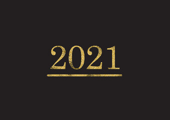 Vector illustration of gold numbers 2021 on a dark background. New Year and Christmas concept